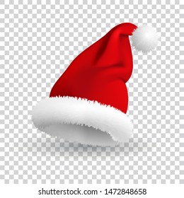 Santa Claus hat isolated on transparent background. Vector.