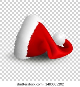 Santa Claus hat isolated on transparent background. Realistic Vector. 3d Illustration.