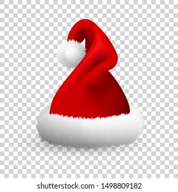 Santa Claus hat isolated on transparent background. Realistic Vector. 3d Illustration.