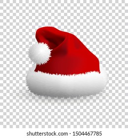 Santa Claus hat isolated on transparent background. Realistic Vector. 3d Illustration.