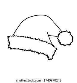 Santa Claus Hat Isolated on white. Hand drawn lamp for garland isolated on a white background.