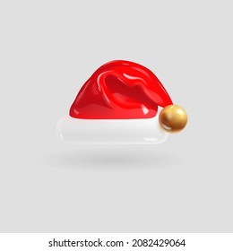 Santa Claus hat isolated on gray background. 3d realistic render vector icon.