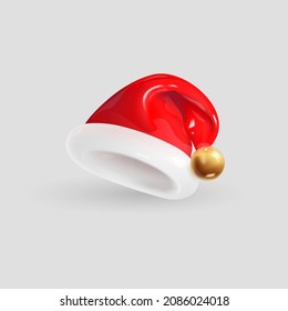 Santa Claus hat isolated on gray background. 3d realistic render vector icon.