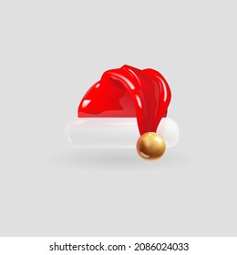 Santa Claus hat isolated on gray background. 3d realistic render vector icon.