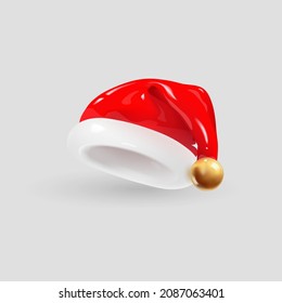 Santa Claus hat isolated on gray background. 3d realistic render vector icon.