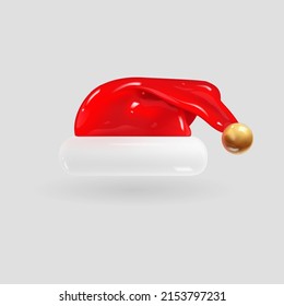 Santa Claus hat isolated on gray background. 3d realistic render vector icon.