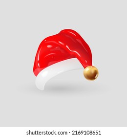 Santa Claus hat isolated on gray background. 3d realistic render vector icon.