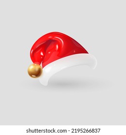 Santa Claus hat isolated on gray background. 3d realistic render vector icon. EPS 10