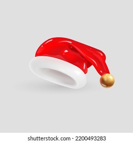 Santa Claus hat isolated on gray background. 3d realistic render vector icon.