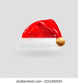 Santa Claus hat isolated on gray background. 3d realistic render vector icon.