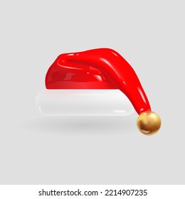 Santa Claus hat isolated on gray background. 3d realistic render vector icon.