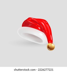 Santa Claus hat isolated on gray background. 3d realistic render vector icon.