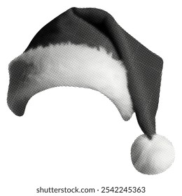 Santa Claus hat isolated on white background retro vintage halftone grunge black dotted cut-out collage element for Christmas new year holiday mixed media design crazy pop art magazine newspaper