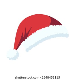 Santa Claus hat isolated on white background. New Year red hat. Vector Illustration