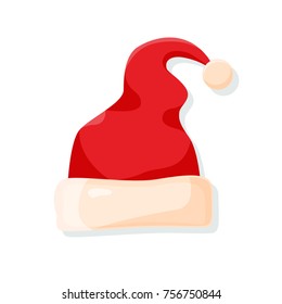 Santa Claus hat isolated on white background. Symbol of Merry Christmas and Happy New Year. Cartoon vector illustration.