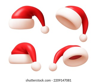 Santa Claus hat, isolated part of costume of Saint Nicholas. Christmas holidays and new year, xmas celebration and characters. Vector in realistic style