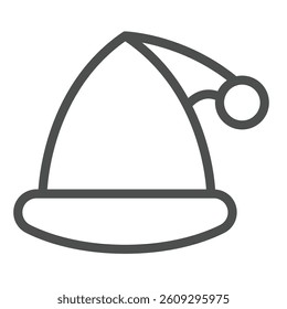 Santa Claus hat line icon, happy christmas concept. Vector graphics. Hat with velvet top and pompon sign on white background, outline style icon for mobile or web design