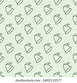 Santa Claus hat line seamless pattern, happy christmas theme. Vector graphics. Hat with velvet top and pompon sign with background, repeat line icon