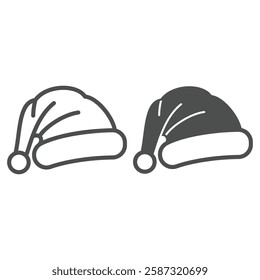 Santa Claus hat line and solid icon, christmas headweari concept. Vector graphics. Winter hat with bubon sign on white background, outline style icon for mobile or web design