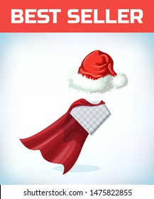 santa claus hat. Masquerade costume. Christmas or new year headdress. Cartoon Vector illustration. Red cape