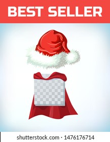 santa claus hat. Masquerade costume. Christmas or new year headdress. Cartoon Vector illustration. Red cape