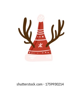 Santa Claus hat. Merry Christmas and Happy New Year illustration. Trendy style. Vector design template. Design for poster, card, invitation, placard, brochure, flyer.