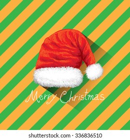 Santa Claus hat Merry Christmas draw vector on green and orange background.