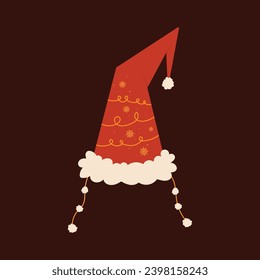 El sombrero de Papá Noel sobre fondo transparente. Decoración navideña para carteles, afiches y tarjetas de felicitación. Sombrero de Santa.