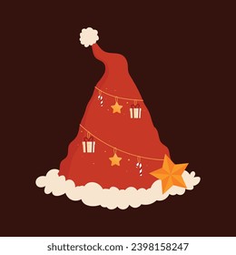 Santa Claus hat on transparent background. Christmas decoration for banners, posters and greeting cards. Santa Hat png.