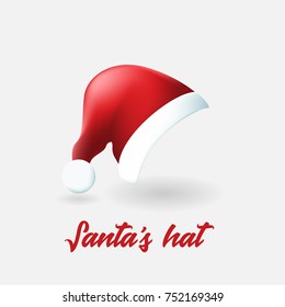 Santa Claus hat on white background. Christmas design element.
