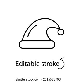 Santa Claus hat outline icon. Merry Christmas design. Happy new year decoration. Season winter holiday. Customizable linear item. Editable stroke. Isolated vector stock illustration