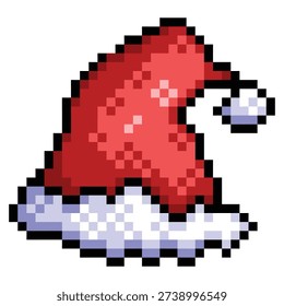 Santa claus hat pixel art colorful illustration isolated on square white background.