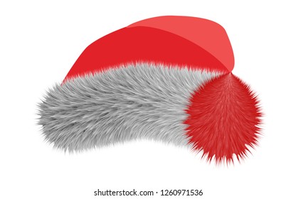 Santa Claus hat. Red cap with white fur and a red pompom.