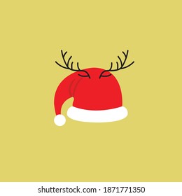 Santa Claus hat with reindeer antlers christmas icon set