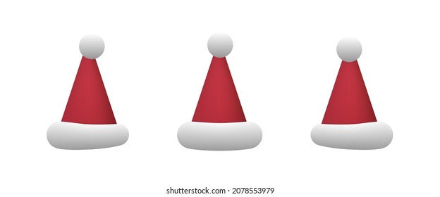 Santa Claus hat. Set of Christmas gnome hats. Cartoon style. Isolation on white. Realistic 3d vector objects