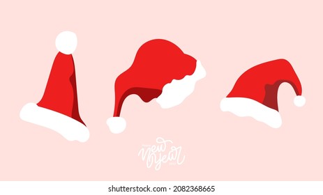 Sombrero de Santa Claus sobre fondo rosa , Diseño moderno plano , ilustración Vector EPS 10