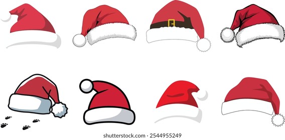 Santa Claus Hat Silhouette Set. Christmas Icon Hats.