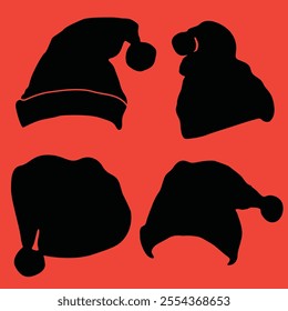 Santa Claus Hat Silhouette vector isolated object bundle pack with Eps formatted. Bright and eye-catching, these illustrations will enhance your creative work with a cheerful holiday spirit.