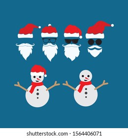 santa claus hat and snowman  vector icon illustration design template