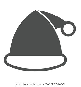 Santa Claus hat solid icon, happy christmas concept. Vector graphics. Hat with velvet top and pompon sign on white background, glyph style icon for mobile or web design