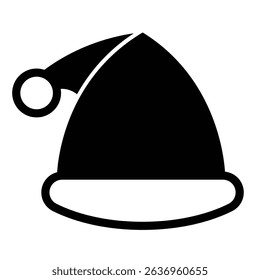 Santa Claus hat solid icon, happy christmas concept. Vector graphics. Hat with velvet top and pompon sign on white background, style mobile or design