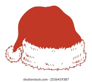 Santa Claus hat sticker monochrome with Christmas wardrobe item for holiday party and creating New Year mood vector illustration