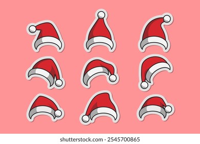 santa claus hat sticker vector collection, santa hat sticker