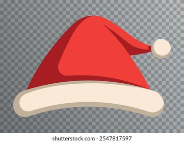 Santa Claus hat. Symbol of New Year and Christmas. Vector flat illustration isolated on transparent background