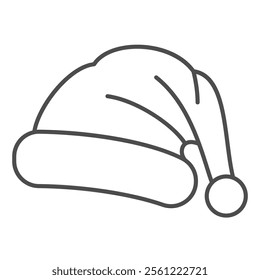 Santa Claus hat thin line icon, christmas headweari concept. Vector graphics. Winter hat with bubon sign on white background, outline style icon for mobile or web design