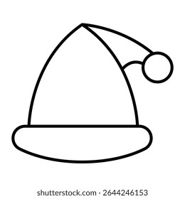 Santa Claus hat thin line icon, happy christmas concept. Vector graphics. Hat with velvet top and pompon sign on white background, style mobile or design