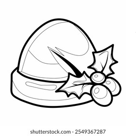 santa claus hat vector with black and white lines for decoration or coloring, used for christmas and new year events