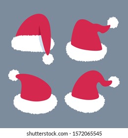 Santa Claus hat vector cartoon set isolated on background.