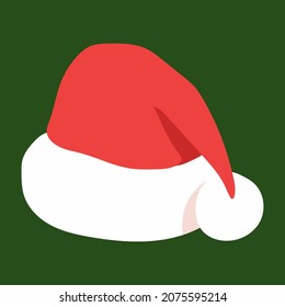 Santa Claus hat vector cartoon illustration isolated on a green background.