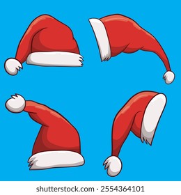 Santa Claus Hat Vector illustration vector pack with EPS format. 
Ideal for holiday cards, decorations, or digital graphics, this Christmas vector pack adds a cheerful touch to any creative work.
